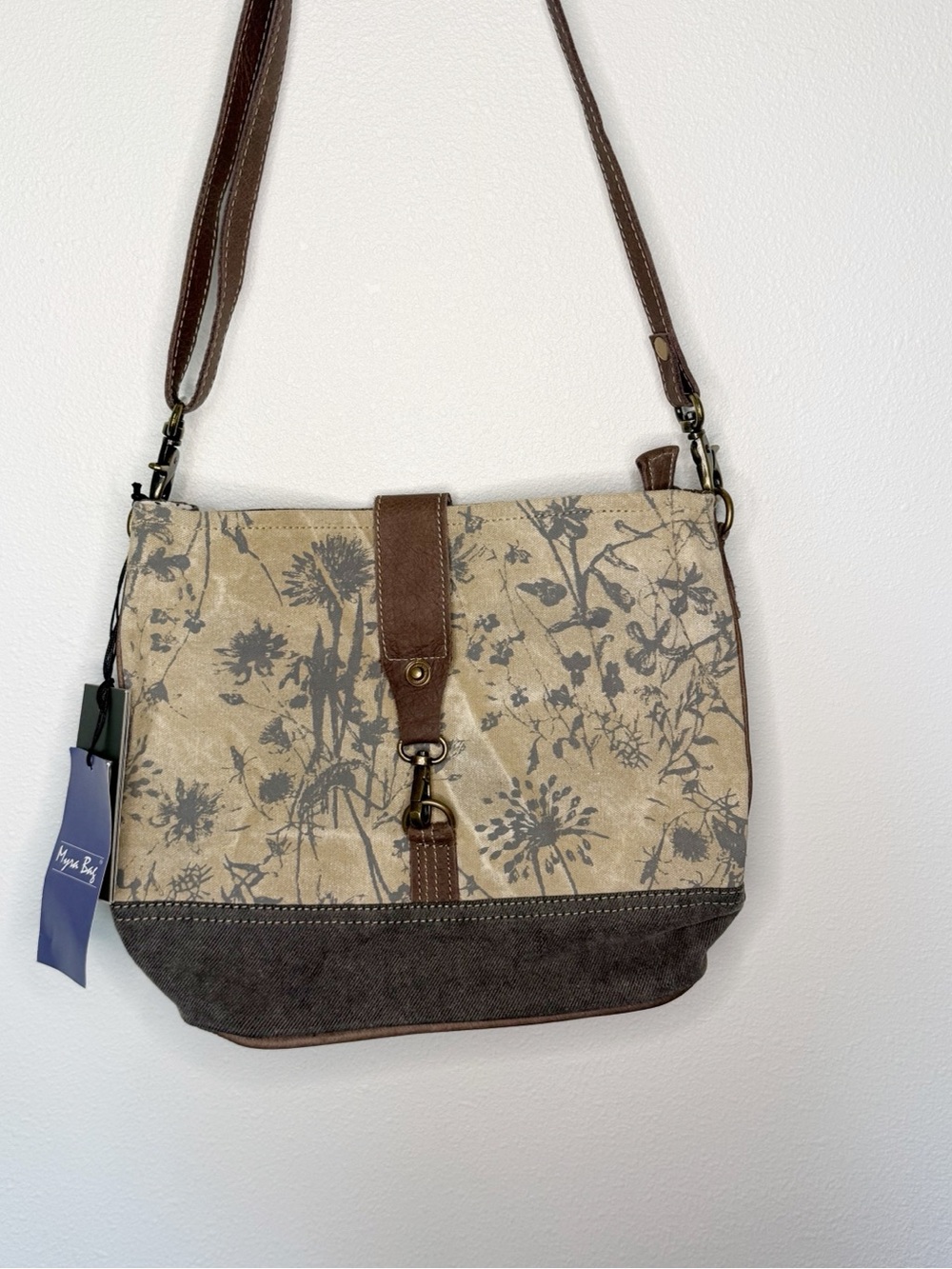 Myra Bag Floral Canvas Shoulder Bag with Brown Trim - Picture 3 of 6